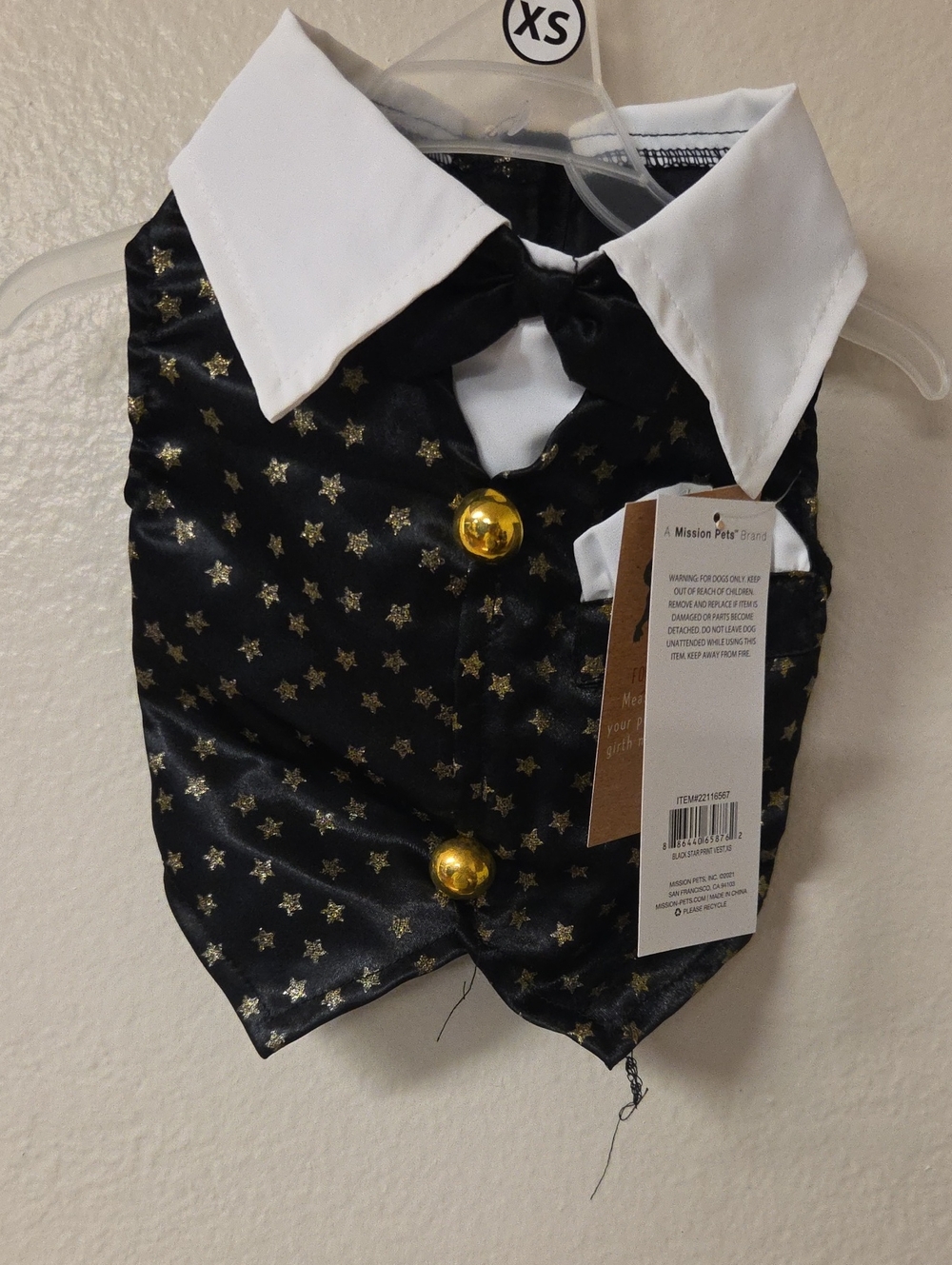 Black & Gold Star Tuxedo Dog Vest with White Collar